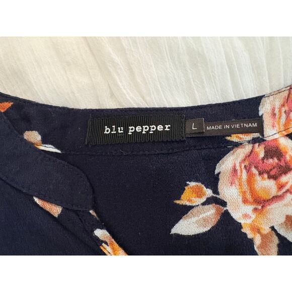 Blu Pepper Asymmetrical Boho Lace Insets‎ Blue Floral Blouse LARGE Cottagecore - Picture 2 of 12